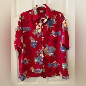 Men’s Vintage Esprit De Corp Red Button Up Short sleeve Shirt TIKI Hawaiian M
